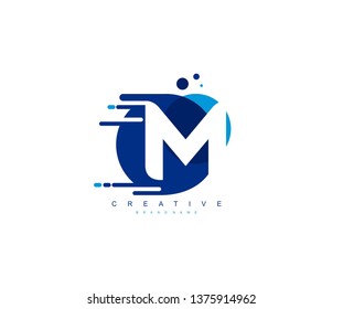 Creative Abstract Blue Color Dots Initial Letter M Fast Logo