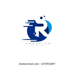 Creative Abstract Blue Color Dots Initial Letter R Fast Logo
