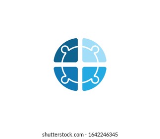 Creative Abstract Blue Four People Circle icon logo vector Symbol 