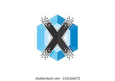 Creative Abstract Blue Hexagon X Letter Design Logo Symbol Vector Illustration