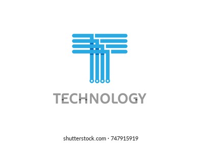 Creative Abstract Blue Letter T  Wires Logo Vector Design Illustration