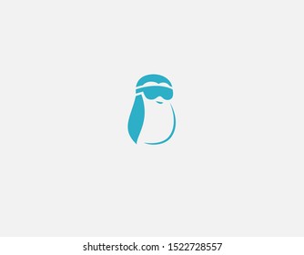 Creative abstract blue penguin logo icon in sunglasses