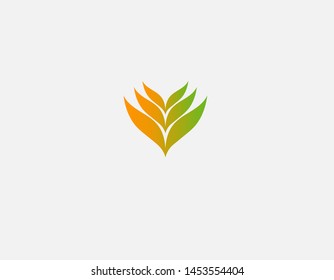 Creative Abstract bright green and orange beautiful logo icon branch of a plant with leaves pattern nature minimalism