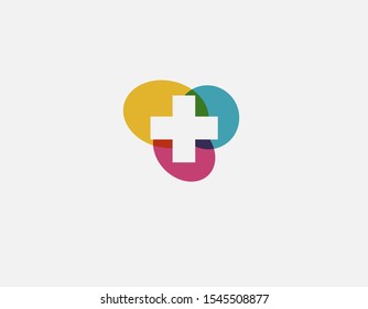 Creative abstract bright logo cross sign with spots ovals for a medical company or pharmacy