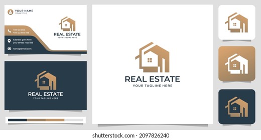 creativo del diseño del logo inmobiliario de construcción abstracta con inspiración de tarjeta de visita.