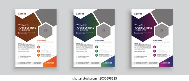 Kreative abstrakte Business-Flyer-Vorlage mit sauberem Design. Broschüren, moderne Gestaltung, Geschäftsbericht, Plakat, Flyer in A4 mit bunten Formen für den Markt mit hellem Hintergrund