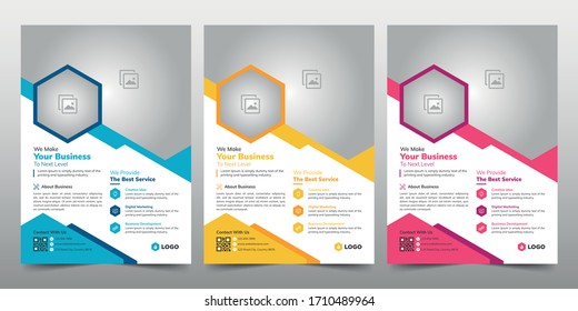 Kreatives abstraktes Design der Business Flyer Vektorillustration. Broschüren, moderne Gestaltung, Geschäftsbericht, Plakat, Flyer in A4 mit bunten Formen für den Markt mit hellem Hintergrund