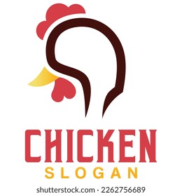Diseño del logotipo de silueta de silueta de la cabeza de pollo con un resumen creativo. moderno simple minimalista retro vintage caricatura mascota personaje logo vectorial icono plantilla de ilustración para granja, restaurante, etiqueta