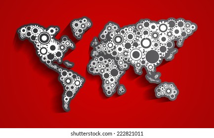 Creative Abstract Cog Wheels World Map vector illustration