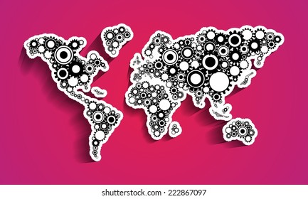Creative Abstract Cog Wheels World Map vector illustration
