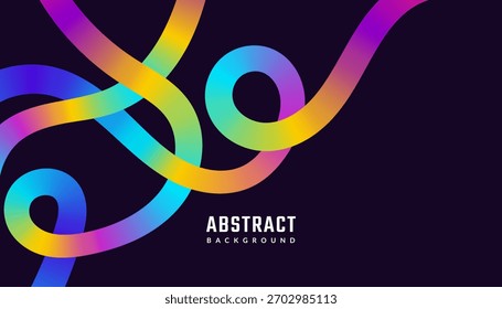 Creative Abstract Color Line Shapes. 3D Gradient fluid Waves Pattern on Black Background. Vector Swirl Rainbow Ribbons. 