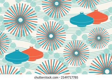 Fondo creativo abstracto colorido con jarrones modernos y figuras geométricas. Diseño de conjunto para impresiones, carteles, tarjetas, etc. Ilustración vectorial.