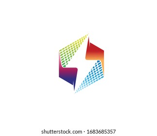Creative Abstract Colorful Hexagon Thunder Logo Design Vector Illustration
