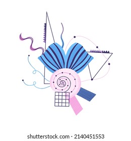 Creative abstract composition of different textured shapes in hand-drawn style. Modern art illustration in pink, blue colors. Print on T-shirt, phone case, notebook cover and more. Vector