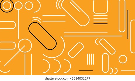 Creative abstract composition with rounded lines and geometric elements on a bold orange background. Ideal for tech, branding, and visual media projects.