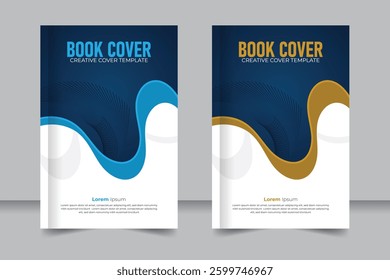 Creative and abstract Cover book presentation design, with dark gradient blue color and white color background 6 inch width 9 inch height size book cover template, annual report cover design.
