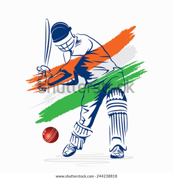 creative abstract cricket player hi the ball design by\
brush stroke vector 