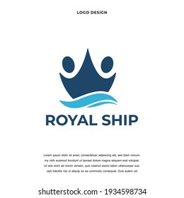 Creative abstract cruise ship with royal people crown icon logo design color editable vector illustration