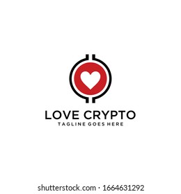 Creative abstract crypto coin with heart sign logo style design template illustration