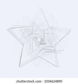 Creative abstract cyclic spinning spiral star on a gray background Pattern of swirling metal lines for design and creativity Linear technology Decorative design element Abstract background web Vector