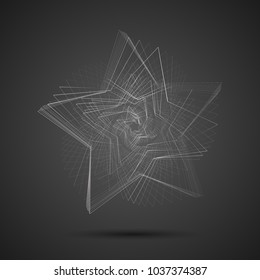 Creative abstract cyclic spinning spiral star on a dark gray background Pattern of swirling metal lines for design and creativity Linear technology Decorative design element Abstract background Vector