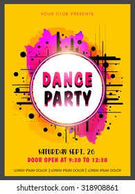 Creative abstract Dance Party flyer, template or banner design on color splash background.