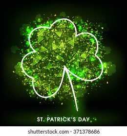 Creative abstract design decorated Shamrock Leaf on green background for Happy St. Patrick's Day celebration.