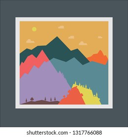creative abstract design of mountain scenery and the village below which is quiet in the afternoon