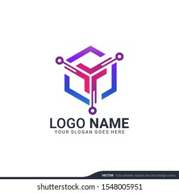 Creative abstract digital technology symbol logo design. Editable vector illustration logo design