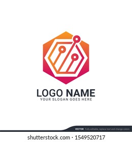 Creative abstract digital technology symbol logo design. Editable vector illustration logo design