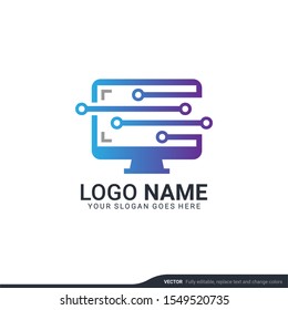 Creative abstract digital technology symbol logo design. Editable vector illustration logo design