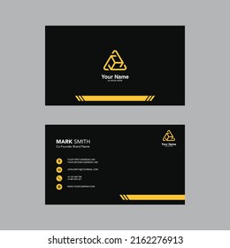 Plantilla de tarjeta de visita de doble cara creativa y abstracta. Color negro y amarillo, plantilla de diseño vectorial