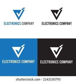 Creative Abstract Electronic Company Logo With Initial Letter As V With Digital Signs Or Symbols Vector Illustrations Template Design.