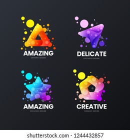 Creative abstract exclusive vector corporate identity logo sign isolated on dark. Premium quality multicolor logotype emblem illustration set. Fashion colorful digital badge design layout bundle.