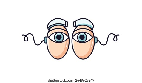 Creative abstract eyes with wires and futuristic headgear representing visionary concepts