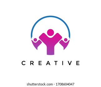 Creative abstract fitness people figure logo . Sport sign. Gymnastics symbol. Athletic human body logotype. Circle icon element vector illustration