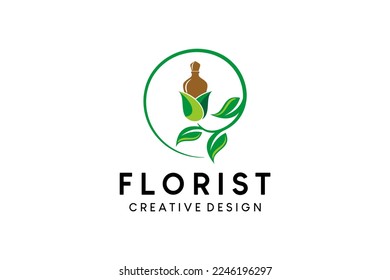 Creative abstract floral essence perfume bottle logo design