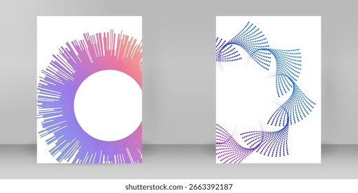 Creative abstract flyer or brochure cover with circular line pattern and modern color gradient. Multipurpose A4 layout for report, tech branding, or promotional event presentatio