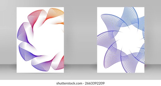 Cubierta abstracta creativa del folleto o del folleto con el modelo circular de la línea y el gradiente moderno del color. Diseño multipropósito A4 para informes, marca tecnológica o presentación de eventos promocionales