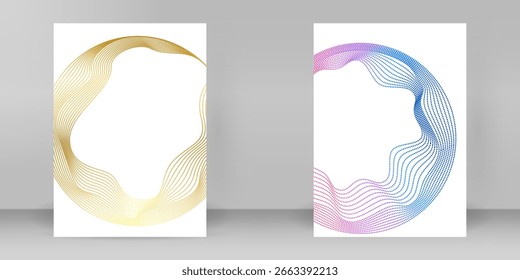 Cubierta abstracta creativa del folleto o del folleto con el modelo circular de la línea y el gradiente moderno del color. Diseño multipropósito A4 para informes, marca tecnológica o presentación de eventos promocionales
