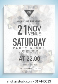 Creative abstract flyer, template or banner design with date, time and other details for Party Night. 