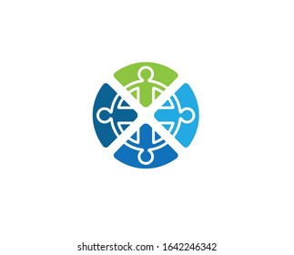 Creative Abstract Four People Circle icon logo vector Symbol 