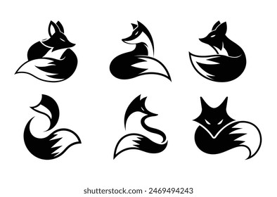 Conjunto de colección de zorros abstractos creativos logotipo Vector icono ilustración (Vector no AI Contenido)