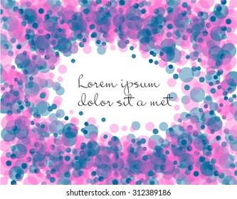 Creative abstract frame on white background with blue and pink circles