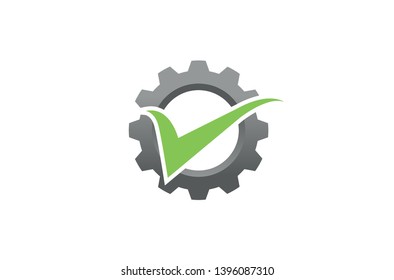Creative Abstract Gear Green Check Logo Design Illustration