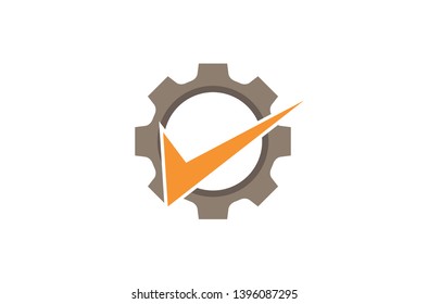 Creative Abstract Gear Orange Check Logo Design Illustration