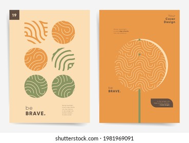 Kreatives abstraktes geometrisches Blumendesign. Abstrakte moderne Kunstvorlage für organisches Poster, Broschüre, Cover, Flyer, Banner, Hintergrund. Beige halftone-asische einfache Hintergrund-Layout-Set.