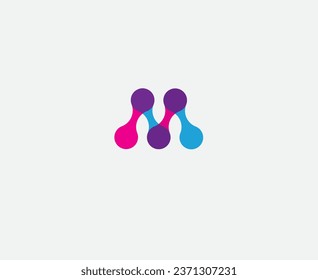 Letra m del logotipo geométrico abstracto creativo. azul púrpura rosa
