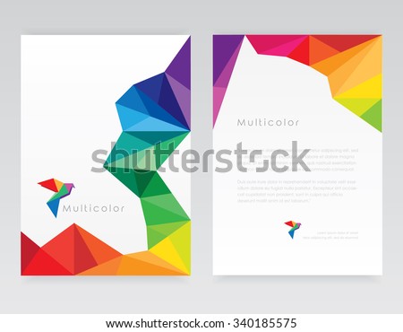 Creative abstract geometric multicolored letterhead template mockups with bird logo element in low poly style