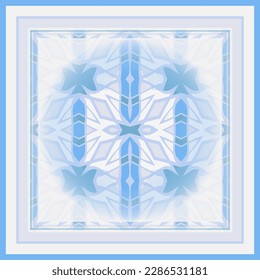 Creative abstract geometric pattern in white blue, fabric texture. interior design. Frame. Scarf design.